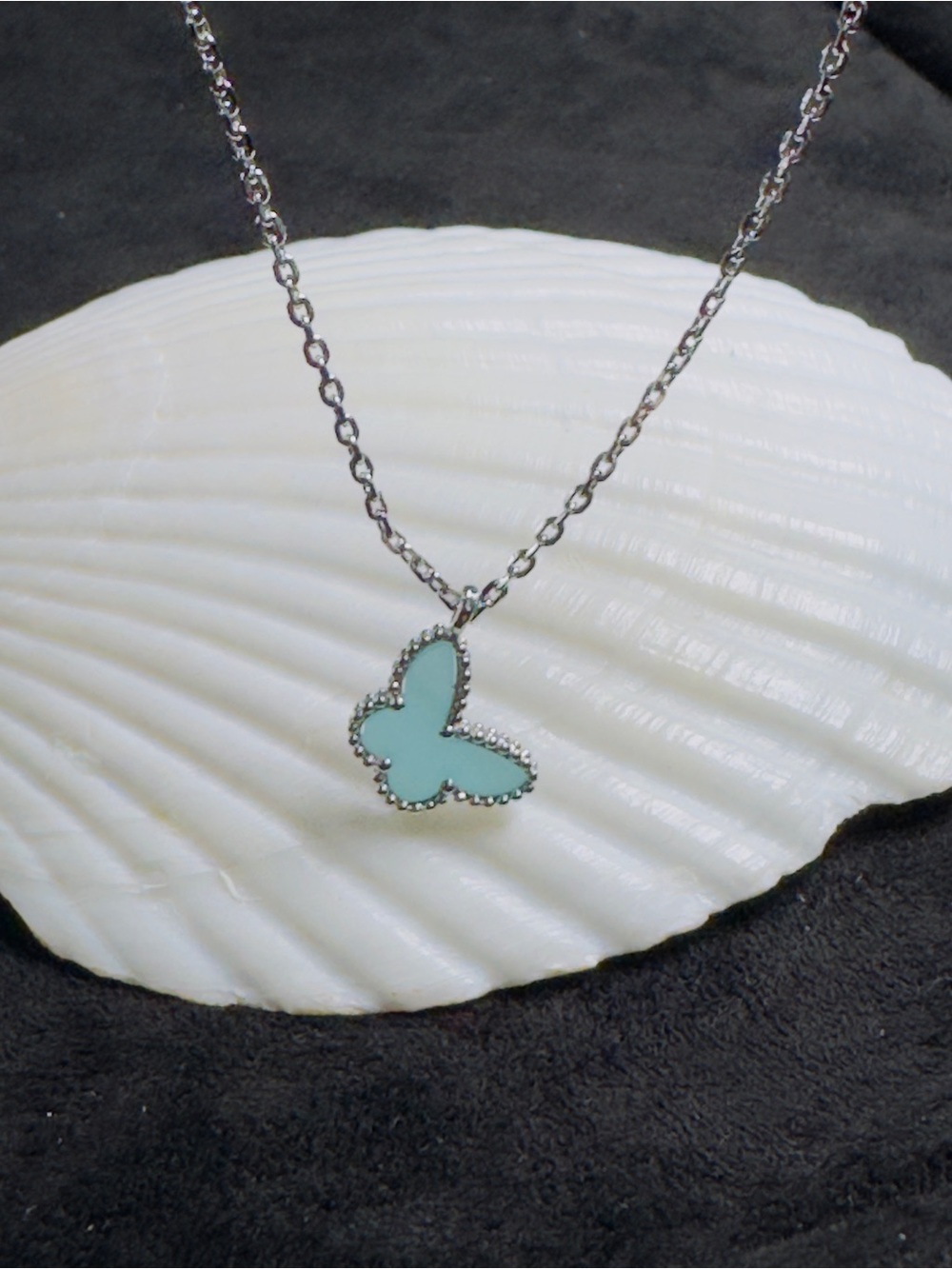 Turquoise Butterfly Pendant Necklace | Natural Stone | Dainty Gold Plated Chain